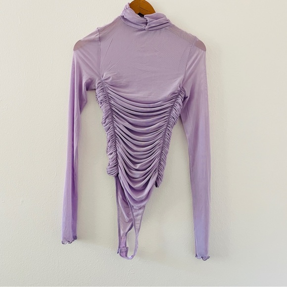 Free People Under It All Ruched Mesh Turtleneck Bodysuit -Lilac Purple - Picture 8 of 8